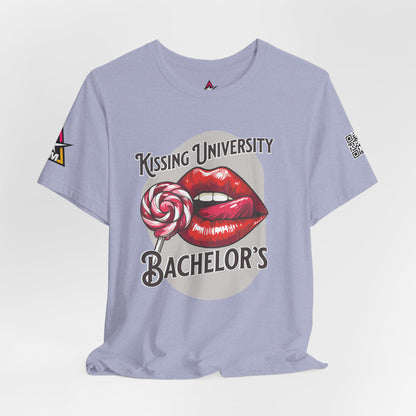 Kissing University Bachelor’s Graphic T-Shirt | Flirty Retro Tee | Funny Kissing Shirt
