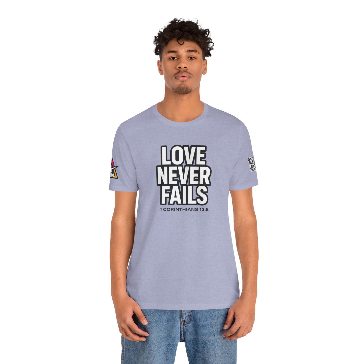 Love Never Fails Graphic T-Shirt | 1 Corinthians 13:8 Christian Tee | Faith & Love Streetwear