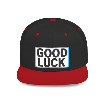 GOOD LUCK Embroidered Flat Bill Snapback Cap | Lucky Statement Hat | Streetwear Baseball Cap