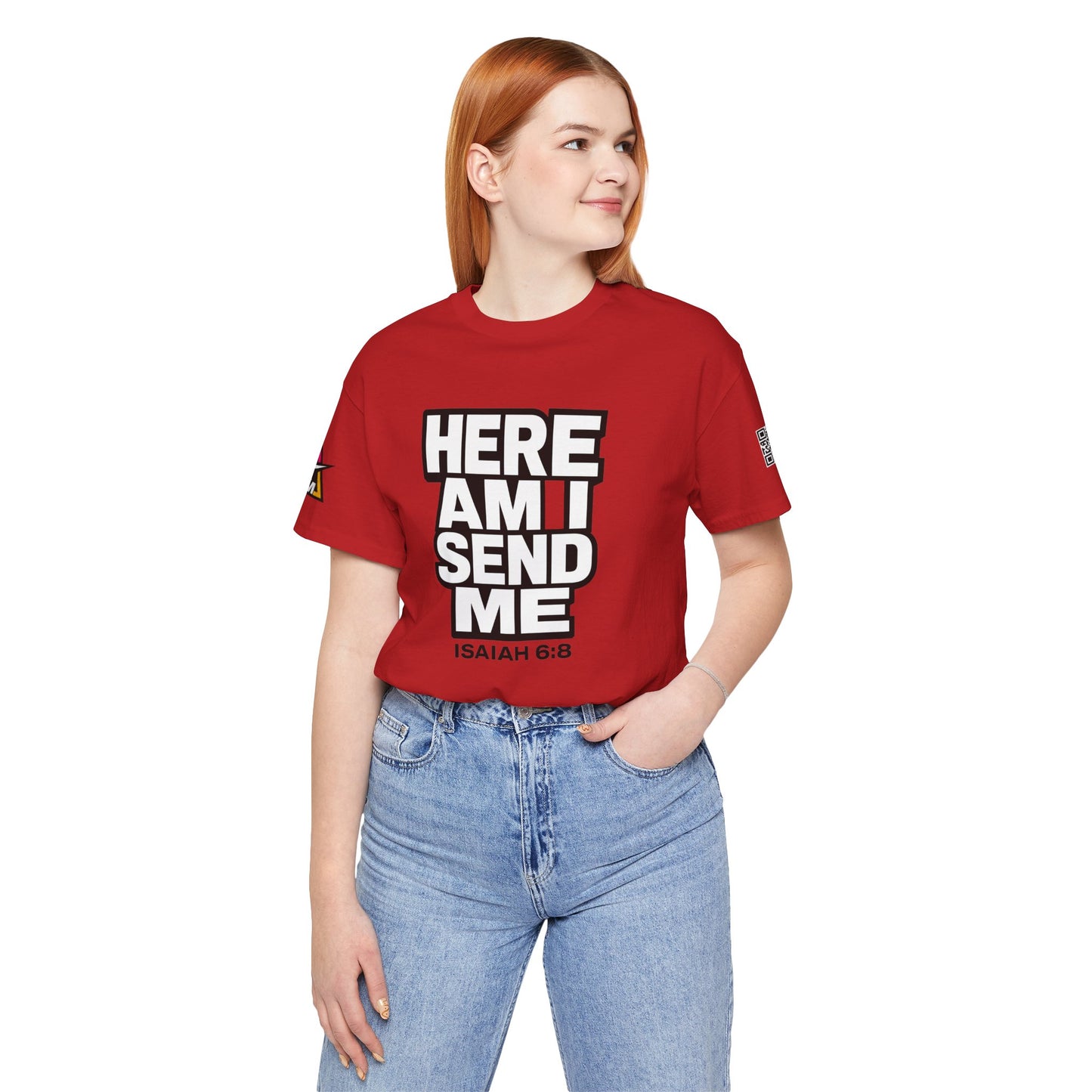 Here Am I, Send Me Graphic T-Shirt | Isaiah 6:8 Christian Tee | Faith Statement Shirt