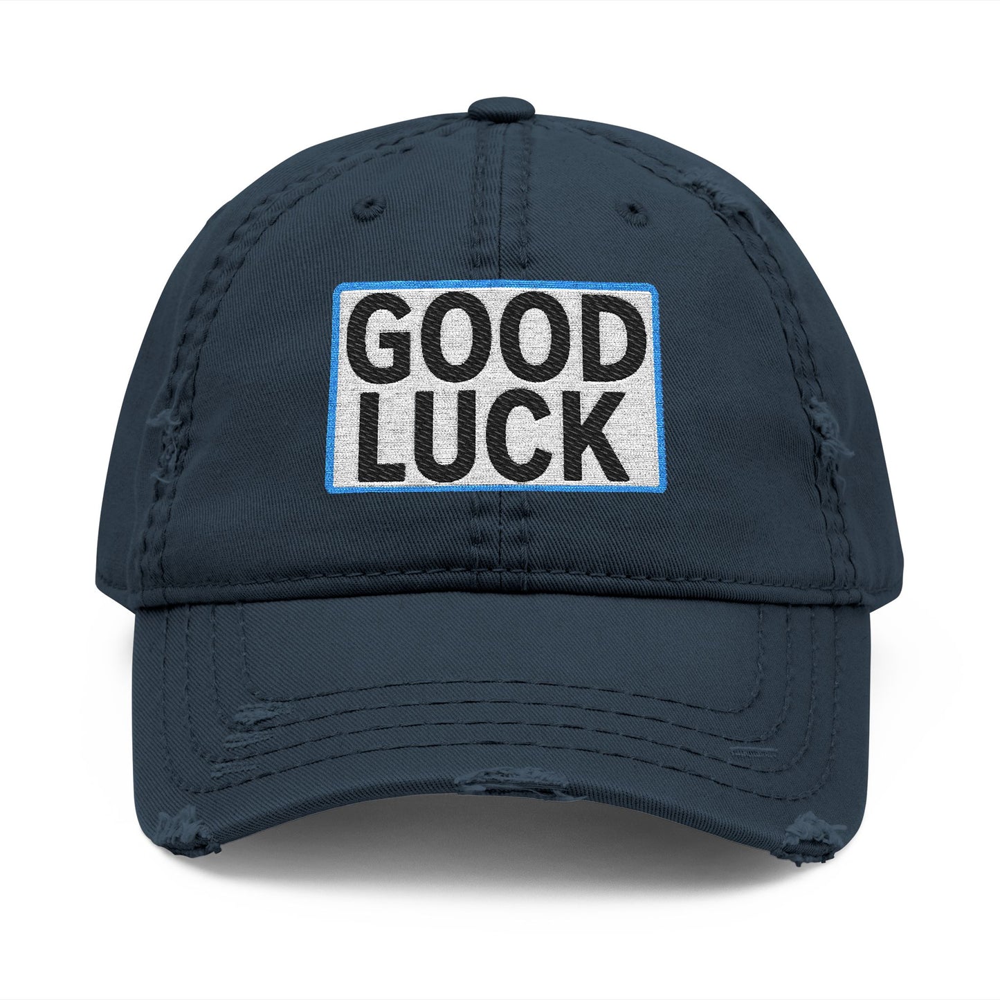 GOOD LUCK Embroidered Vintage Dad Hat | Distressed Baseball Cap | Washed Cotton Adjustable Cap