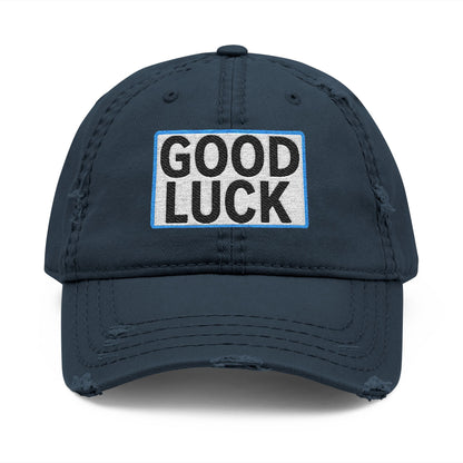 GOOD LUCK Embroidered Vintage Dad Hat | Distressed Baseball Cap | Washed Cotton Adjustable Cap