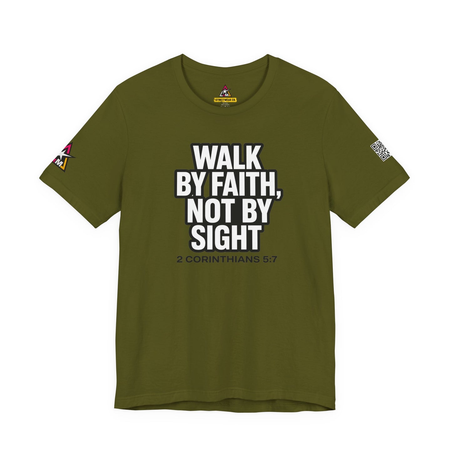 Walk by Faith, Not by Sight Graphic T-Shirt | 2 Corinthians 5:7 Christian Tee | Faith Streetwear