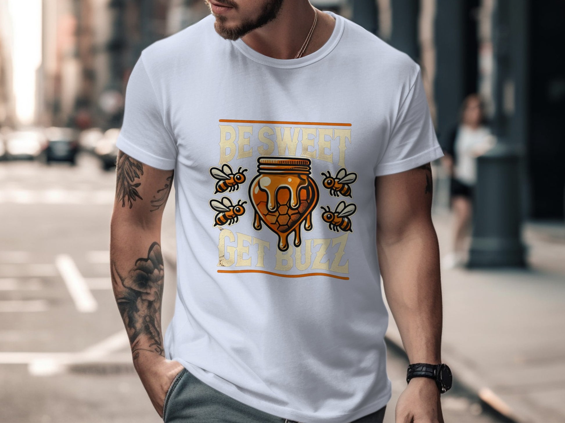 Be Sweet Get Buzz White Streetwear T-Shirt product