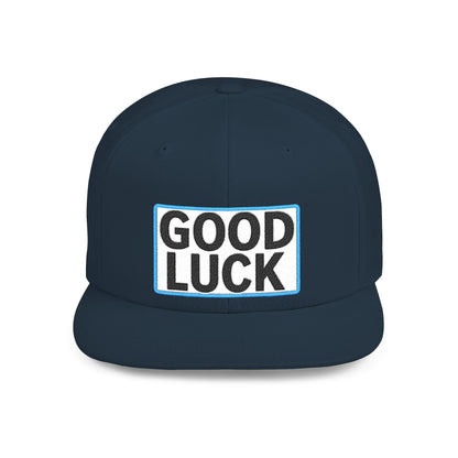 GOOD LUCK Embroidered Flat Bill Snapback Cap | Lucky Statement Hat | Streetwear Baseball Cap