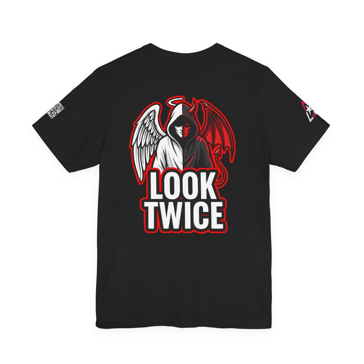 LOOK TWICE Angel & Devil Graphic T-Shirt | Duality Streetwear Tee | Good vs Evil Shirt | Unisex Graphic Tee