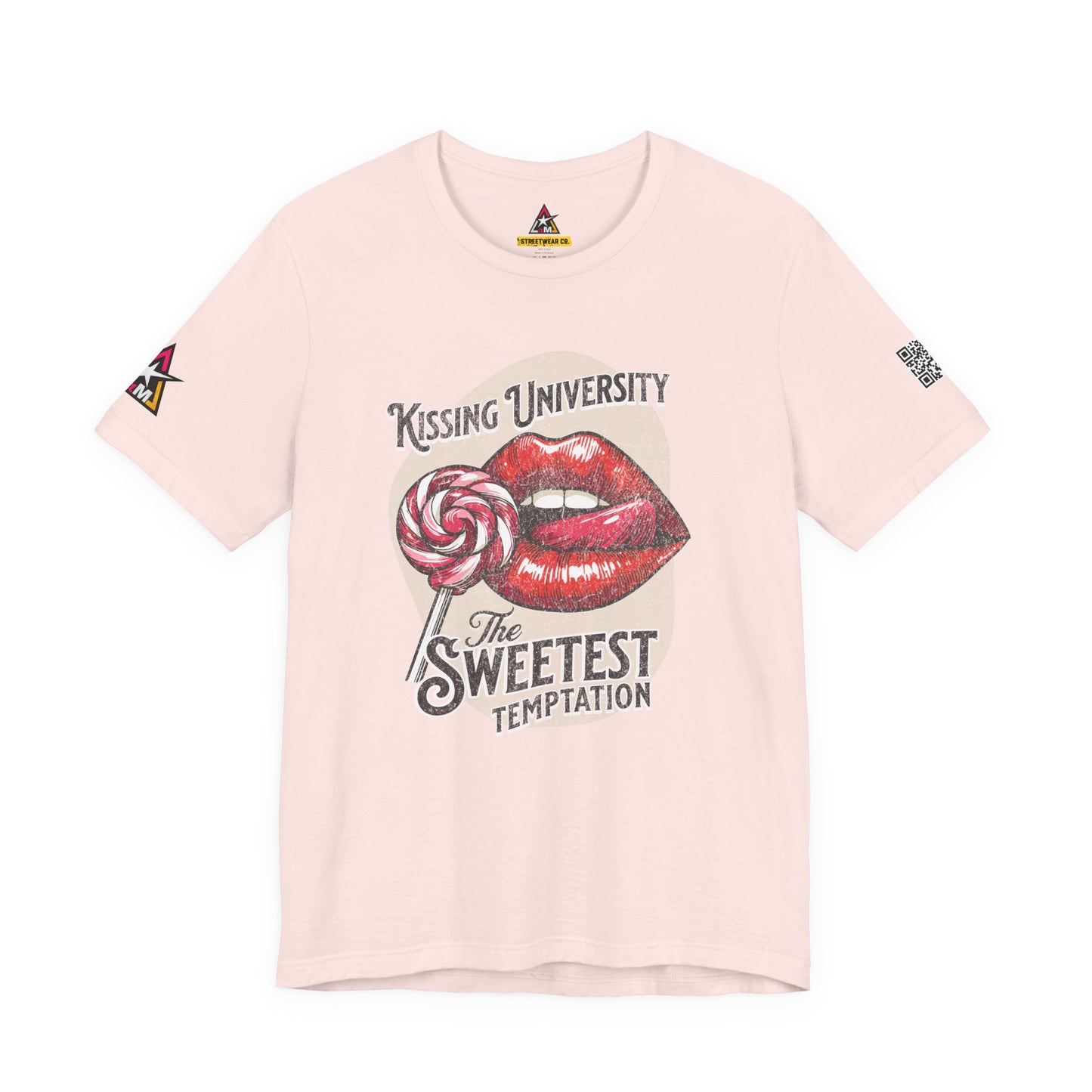 Kissing University Graphic T-Shirt | Sweetest Temptation Tee | Flirty Retro Streetwear Shirt