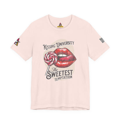 Kissing University Graphic T-Shirt | Sweetest Temptation Tee | Flirty Retro Streetwear Shirt