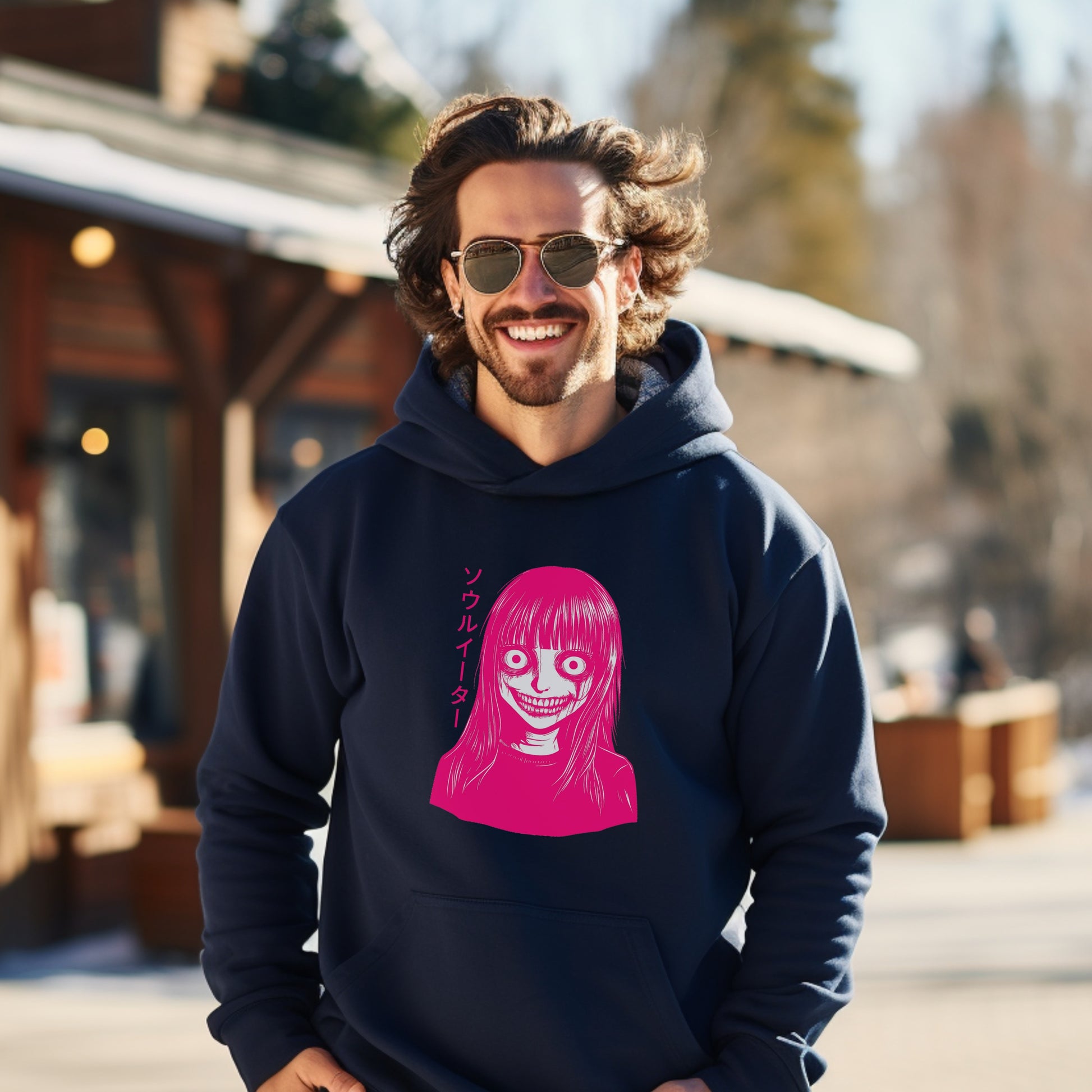 Unique Graphic Hoodie with Smiling Face Design