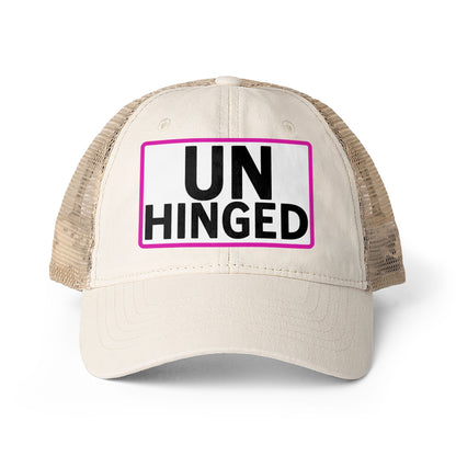 UNHINGED Embroidered Washed Mesh-Back Cap | Funny Ponytail Baseball Hat | Casual Women's Cap