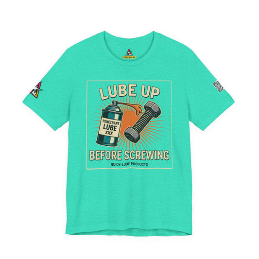 LUBE UP BEFORE SCREWING Graphic T-Shirt | Funny Mechanic Tee | Dirty Garage Humor Shirt | Vintage Automotive Tee