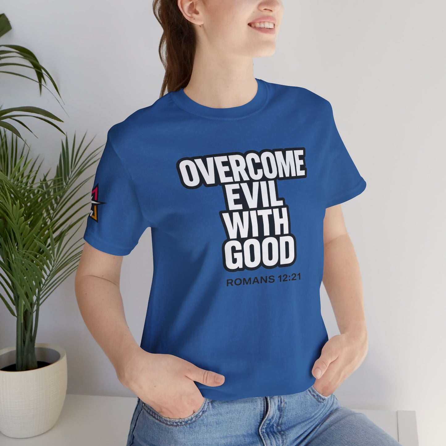Overcome Evil With Good Graphic T-Shirt | Romans 12:21 Christian Tee | Faith & Strength Streetwear