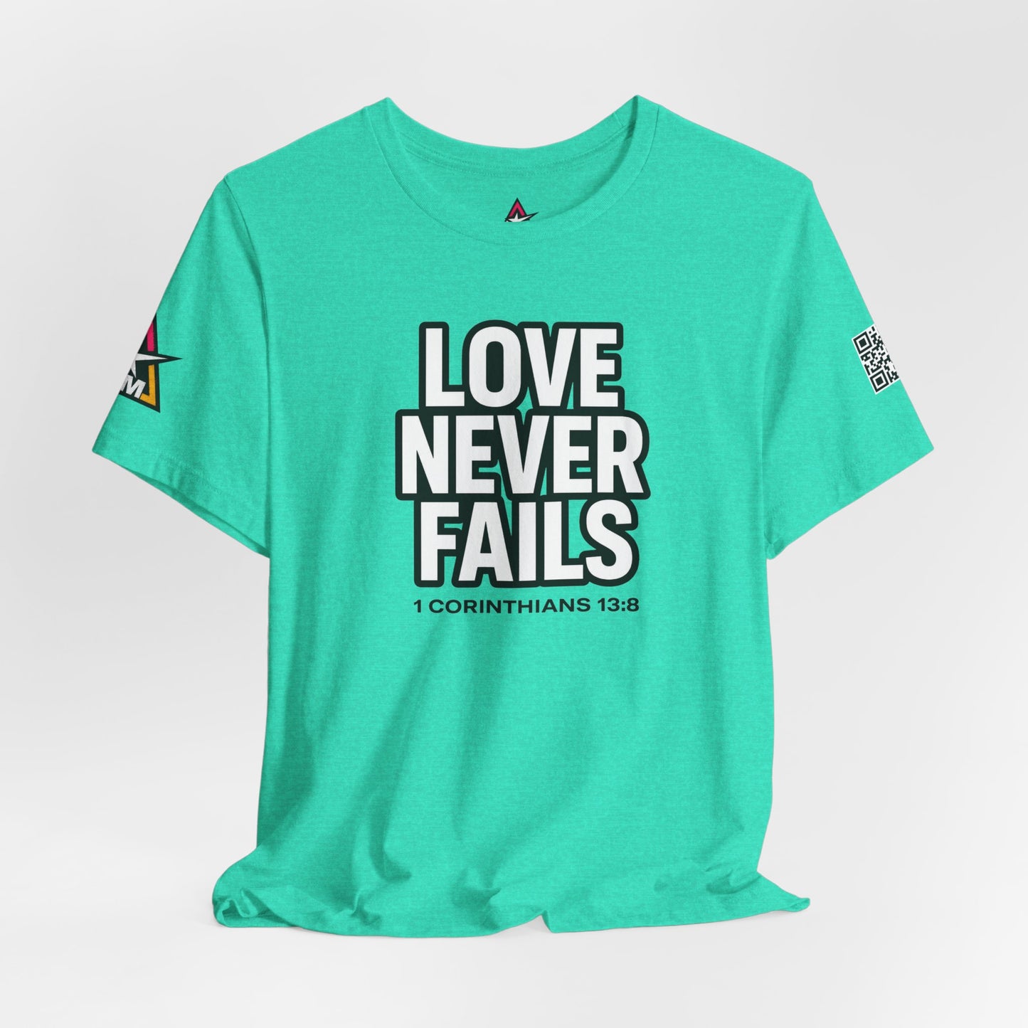 Love Never Fails Graphic T-Shirt | 1 Corinthians 13:8 Christian Tee | Faith & Love Streetwear