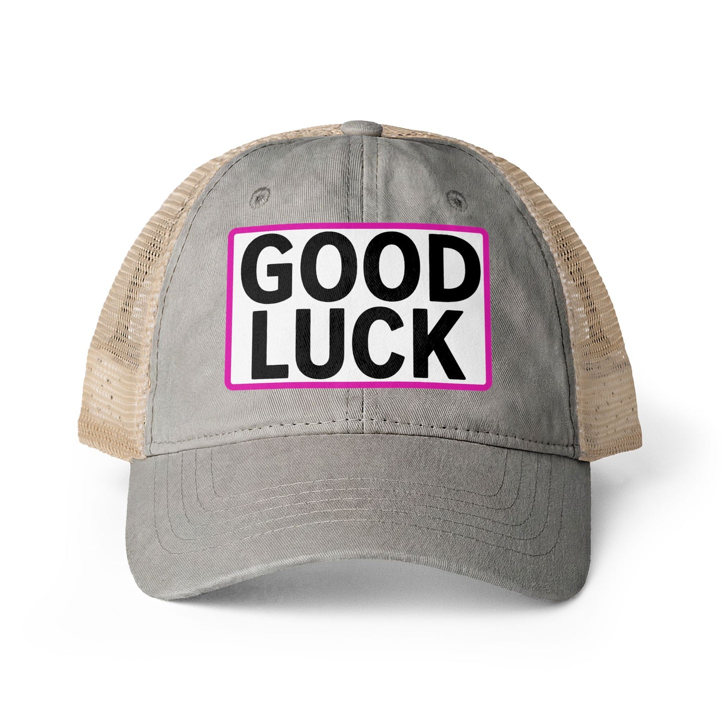 GOOD LUCK Embroidered Flat Bill Snapback Cap | Lucky Statement Hat Funny Ponytail Baseball Hat | Casual Women's Cap