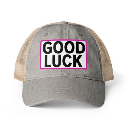 GOOD LUCK Embroidered Flat Bill Snapback Cap | Lucky Statement Hat Funny Ponytail Baseball Hat | Casual Women's Cap