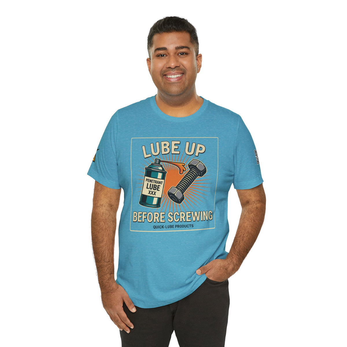 LUBE UP BEFORE SCREWING Graphic T-Shirt | Funny Mechanic Tee | Dirty Garage Humor Shirt | Vintage Automotive Tee