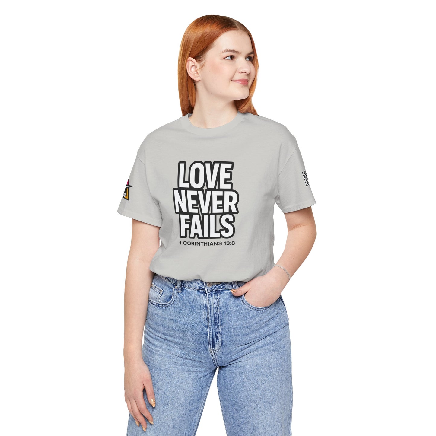 Love Never Fails Graphic T-Shirt | 1 Corinthians 13:8 Christian Tee | Faith & Love Streetwear