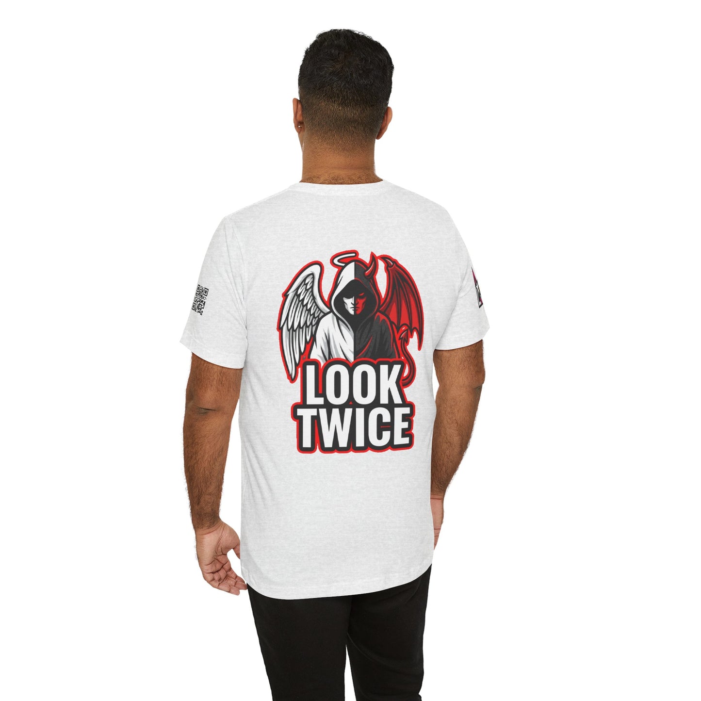 LOOK TWICE Angel & Devil Graphic T-Shirt | Duality Streetwear Tee | Good vs Evil Shirt | Unisex Graphic Tee