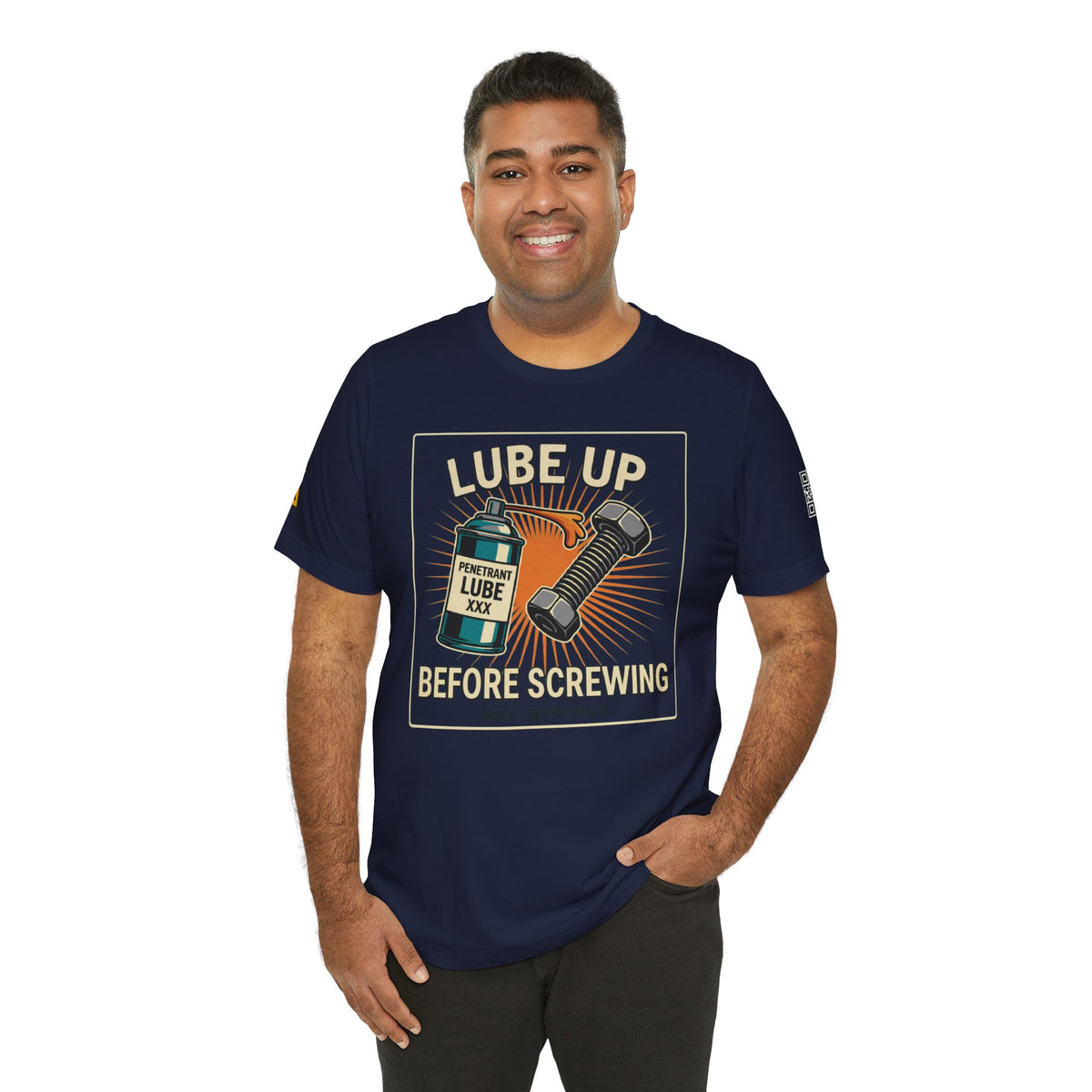 LUBE UP BEFORE SCREWING Graphic T-Shirt | Funny Mechanic Tee | Dirty Garage Humor Shirt | Vintage Automotive Tee