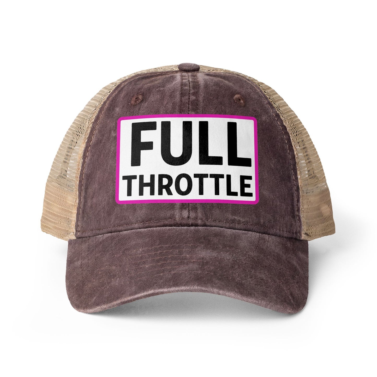 FULL THROTTLE Embroidered Washed Mesh-Back Cap | Funny Ponytail Cap | Vintage Women's Baseball Cap Description Concealed Ponytail Opening