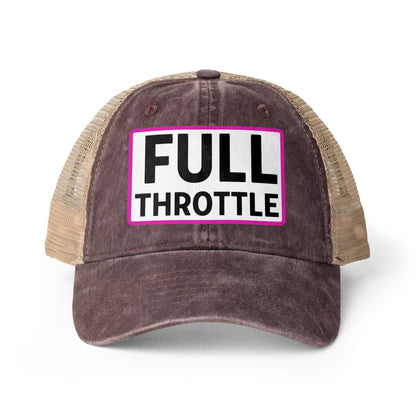 FULL THROTTLE Embroidered Washed Mesh-Back Cap | Funny Ponytail Cap | Vintage Women's Baseball Cap Description Concealed Ponytail Opening