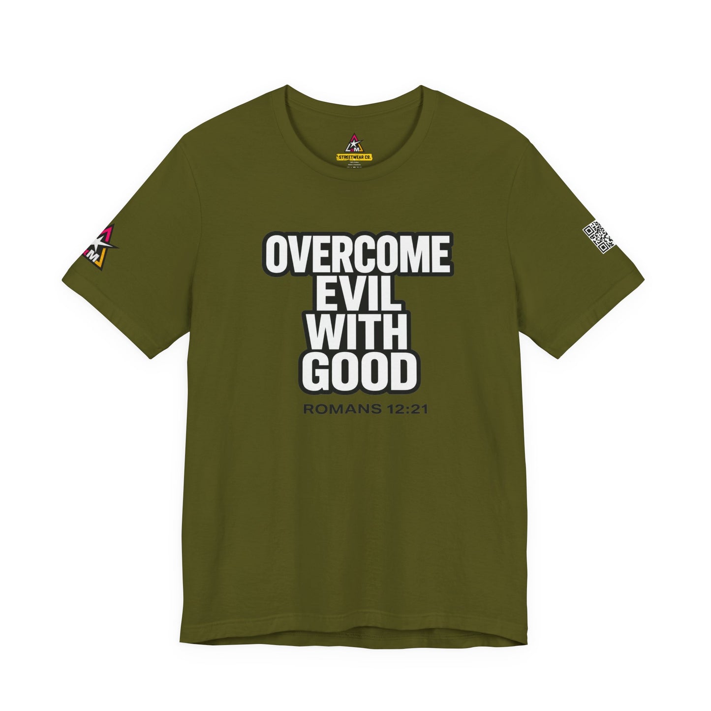 Overcome Evil With Good Graphic T-Shirt | Romans 12:21 Christian Tee | Faith & Strength Streetwear