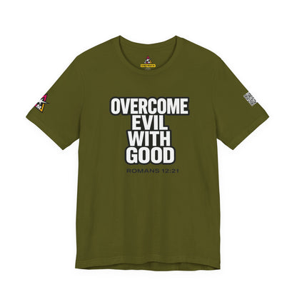Overcome Evil With Good Graphic T-Shirt | Romans 12:21 Christian Tee | Faith & Strength Streetwear