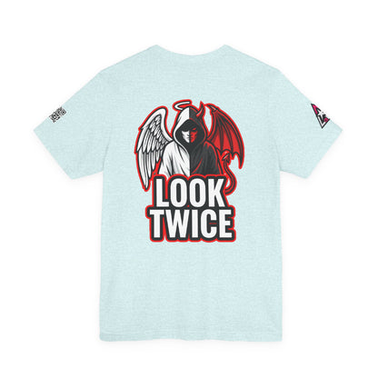 LOOK TWICE Angel & Devil Graphic T-Shirt | Duality Streetwear Tee | Good vs Evil Shirt | Unisex Graphic Tee