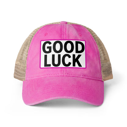 GOOD LUCK Embroidered Flat Bill Snapback Cap | Lucky Statement Hat Funny Ponytail Baseball Hat | Casual Women's Cap
