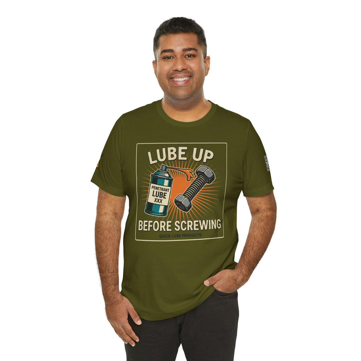 LUBE UP BEFORE SCREWING Graphic T-Shirt | Funny Mechanic Tee | Dirty Garage Humor Shirt | Vintage Automotive Tee