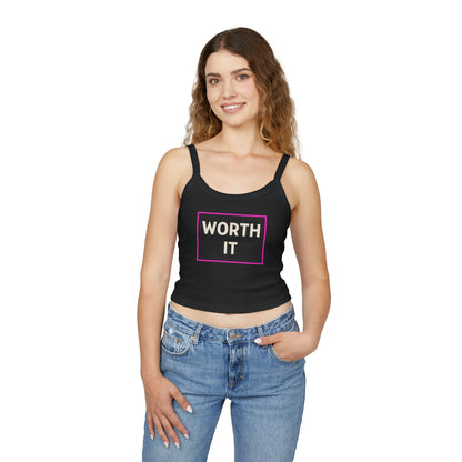 WORTH IT | Funny Dating Graphic Spaghetti Tank | Flirty Confidence Streetwear