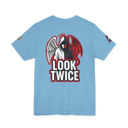 LOOK TWICE Angel & Devil Graphic T-Shirt | Duality Streetwear Tee | Good vs Evil Shirt | Unisex Graphic Tee