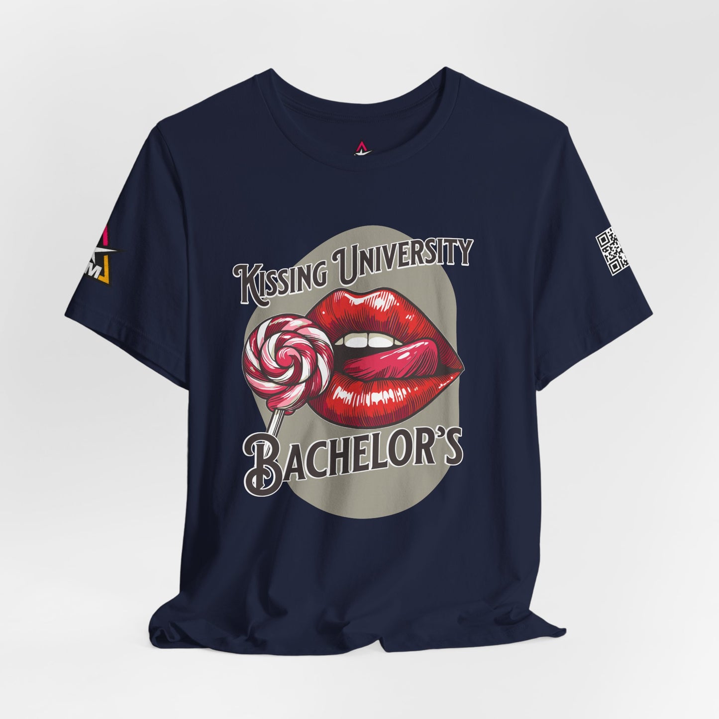 Kissing University Bachelor’s Graphic T-Shirt | Flirty Retro Tee | Funny Kissing Shirt