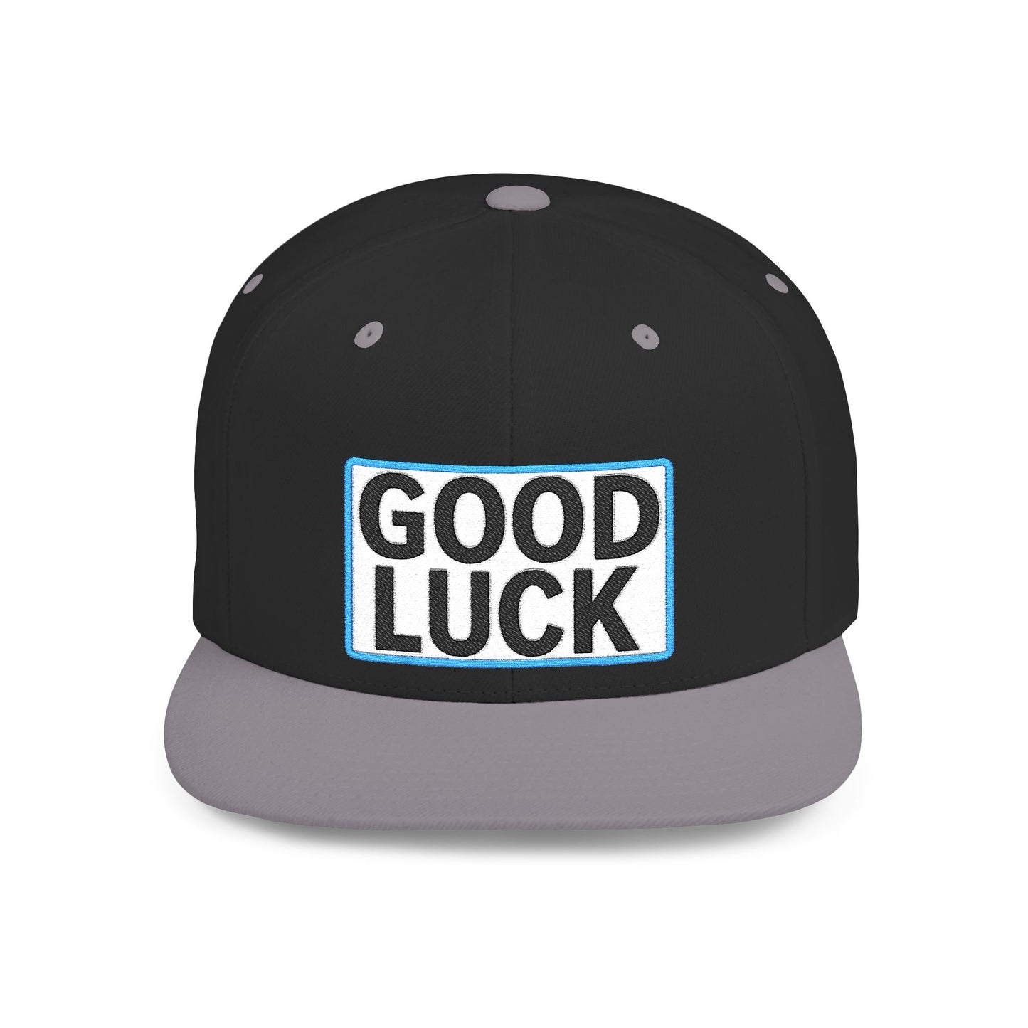 GOOD LUCK Embroidered Flat Bill Snapback Cap | Lucky Statement Hat | Streetwear Baseball Cap