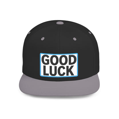 GOOD LUCK Embroidered Flat Bill Snapback Cap | Lucky Statement Hat | Streetwear Baseball Cap