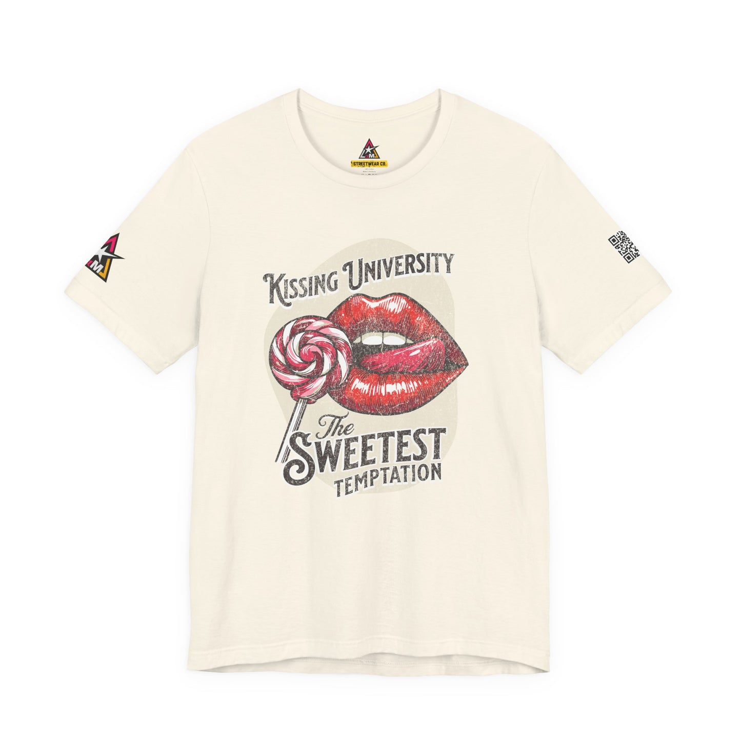 Kissing University Graphic T-Shirt | Sweetest Temptation Tee | Flirty Retro Streetwear Shirt