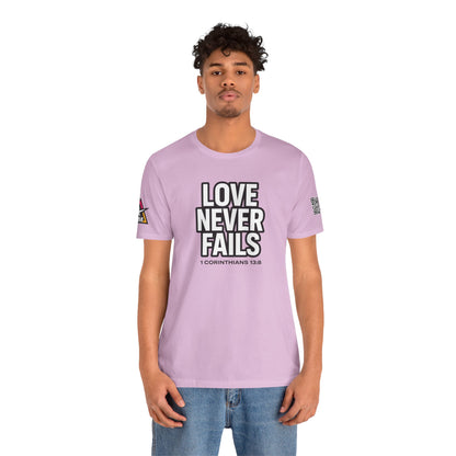 Love Never Fails Graphic T-Shirt | 1 Corinthians 13:8 Christian Tee | Faith & Love Streetwear