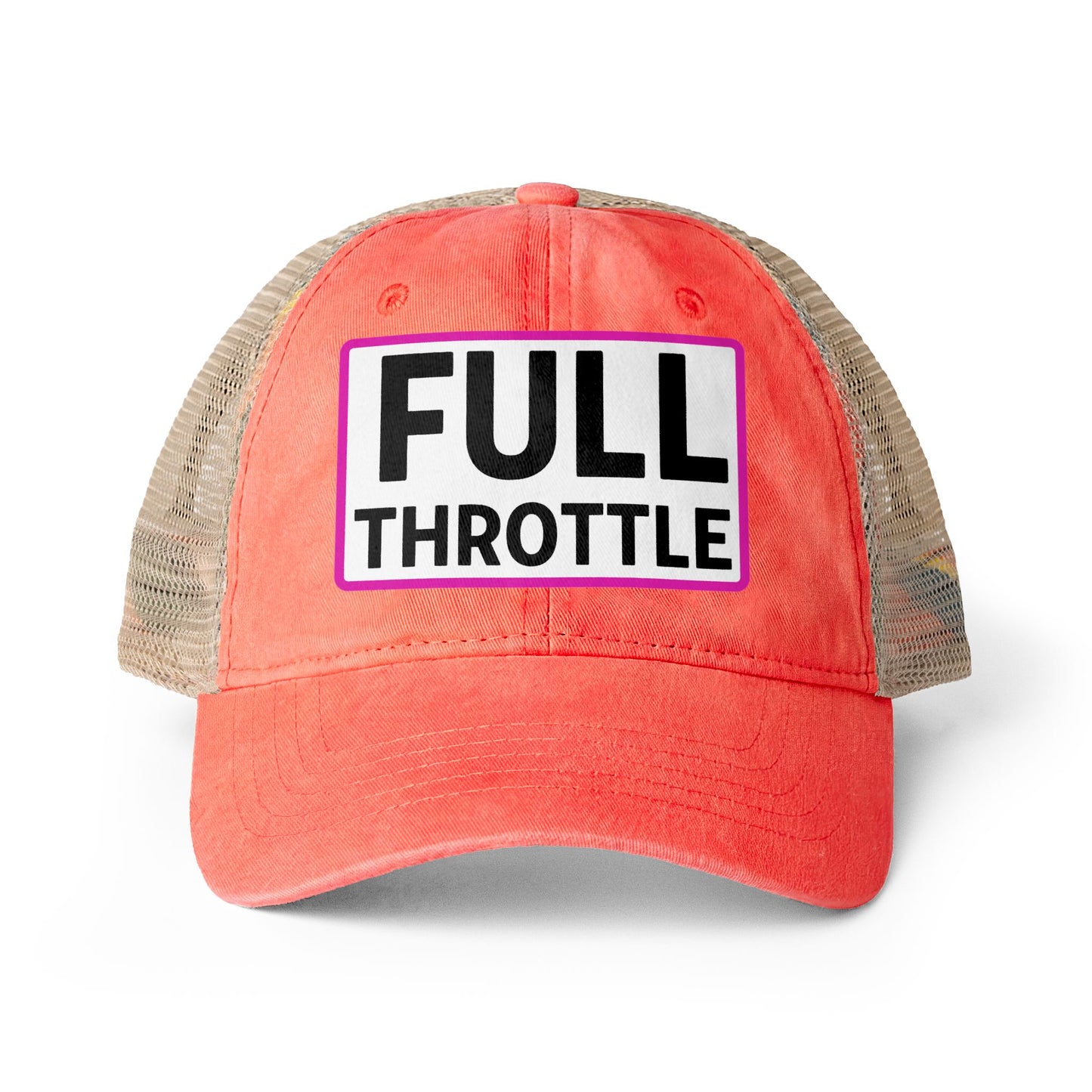 FULL THROTTLE Embroidered Washed Mesh-Back Cap | Funny Ponytail Cap | Vintage Women's Baseball Cap Description Concealed Ponytail Opening