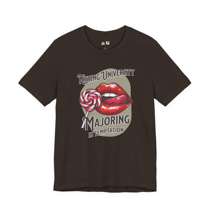 “KISSING UNIVERSITY MAJORING IN TEMPTATION.” Provocative Lips Graphic T-Shirt