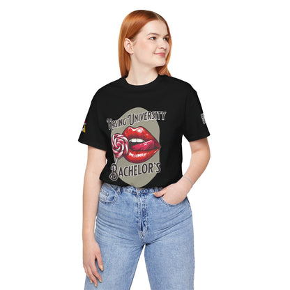 Kissing University Bachelor’s Graphic T-Shirt | Flirty Retro Tee | Funny Kissing Shirt