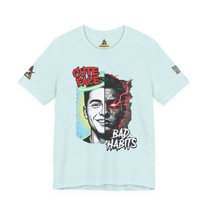 CUTE FACE BAD HABITS Graphic T-Shirt | Split Face Streetwear Tee | Edgy Unisex Graphic Shirt | Alternative Streetwear