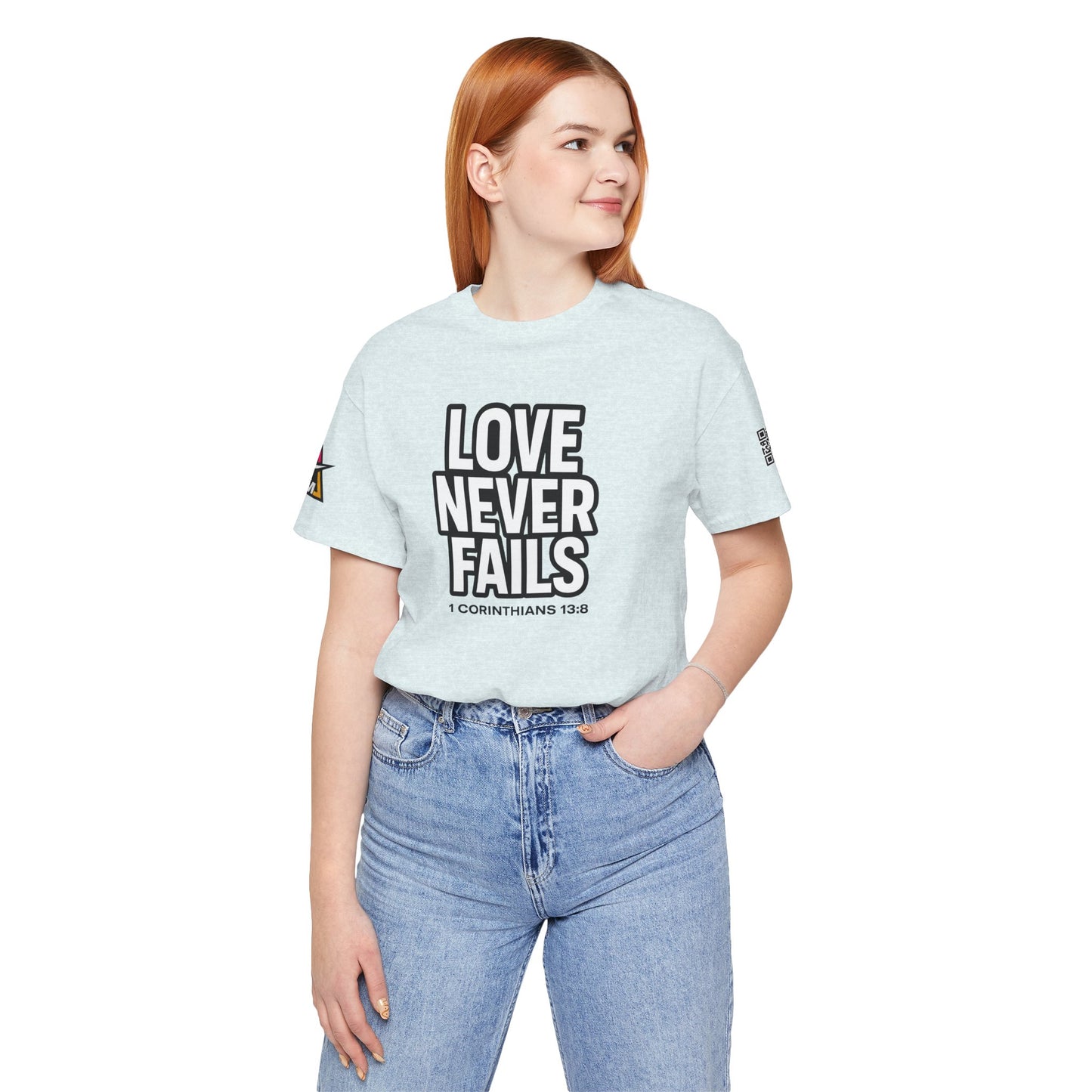 Love Never Fails Graphic T-Shirt | 1 Corinthians 13:8 Christian Tee | Faith & Love Streetwear