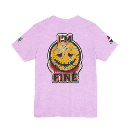 I'M FINE Cracked Smile Graphic T-Shirt | Dark Humor Tee | Halloween Shirt | Streetwear Graphic Tee | Unisex Shirt