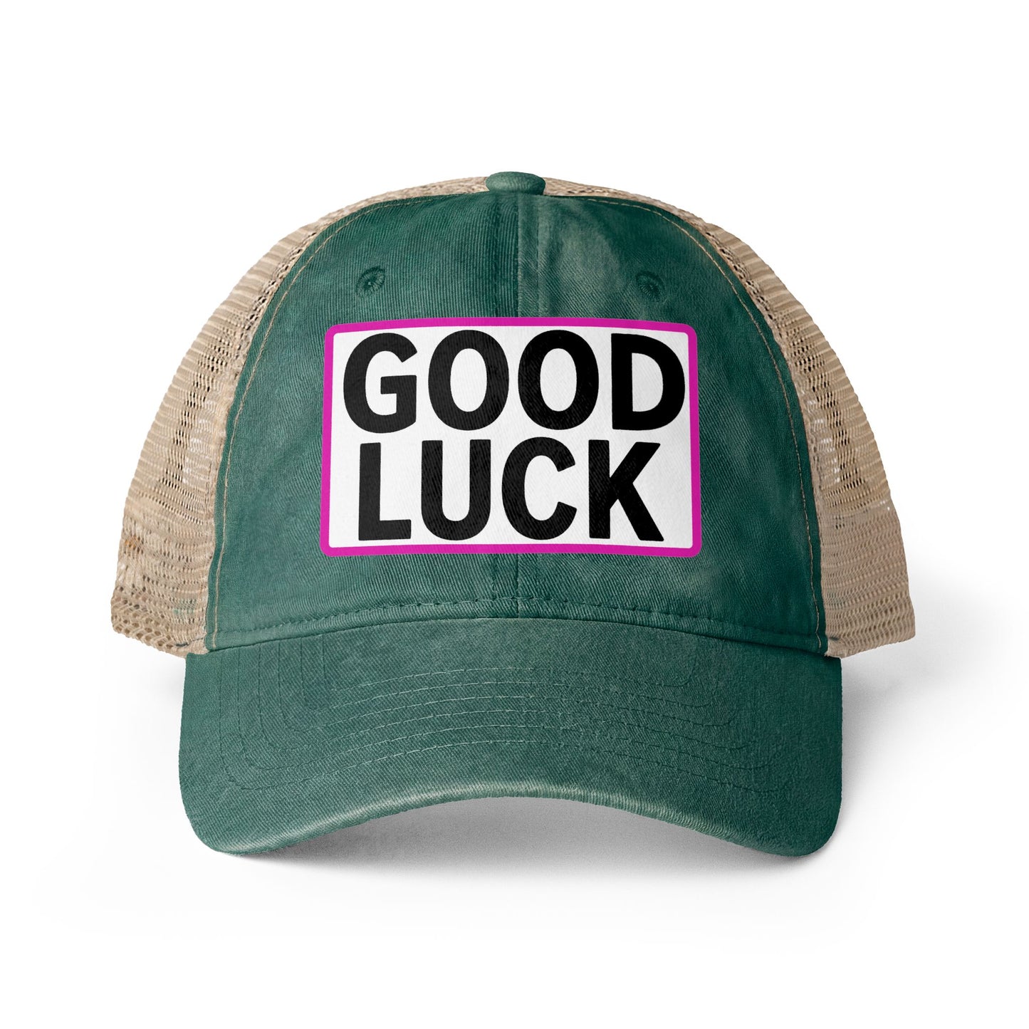 GOOD LUCK Embroidered Flat Bill Snapback Cap | Lucky Statement Hat Funny Ponytail Baseball Hat | Casual Women's Cap
