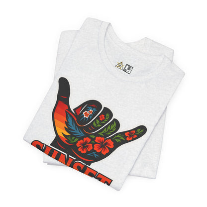 Sunset Warrior Shaka – Unisex Bold Streetwear Graphic Tee