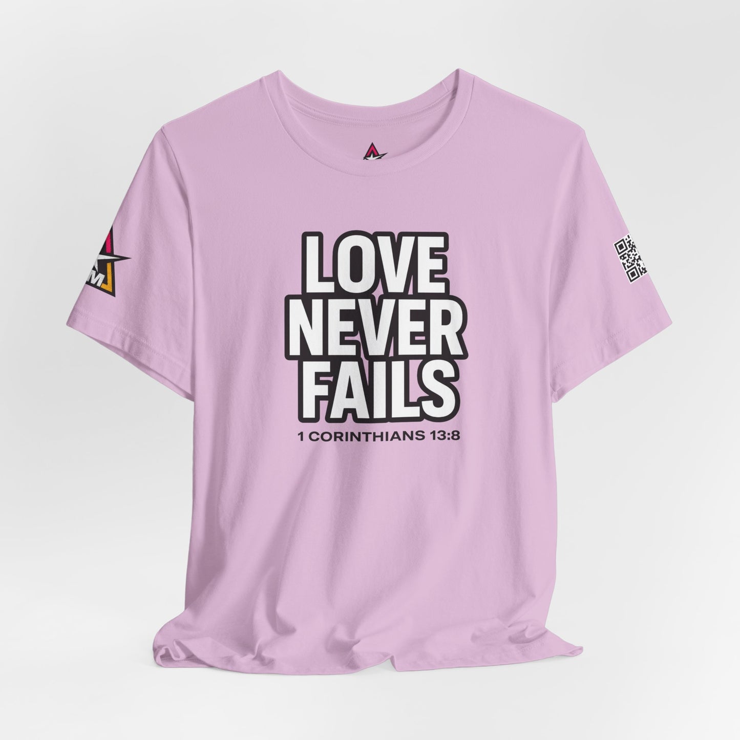 Love Never Fails Graphic T-Shirt | 1 Corinthians 13:8 Christian Tee | Faith & Love Streetwear