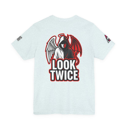 LOOK TWICE Angel & Devil Graphic T-Shirt | Duality Streetwear Tee | Good vs Evil Shirt | Unisex Graphic Tee