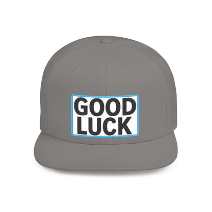 GOOD LUCK Embroidered Flat Bill Snapback Cap | Lucky Statement Hat | Streetwear Baseball Cap