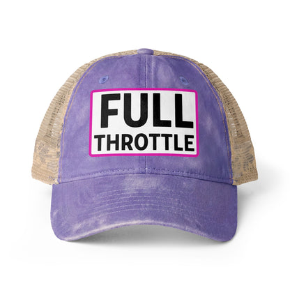 FULL THROTTLE Embroidered Washed Mesh-Back Cap | Funny Ponytail Cap | Vintage Women's Baseball Cap Description Concealed Ponytail Opening