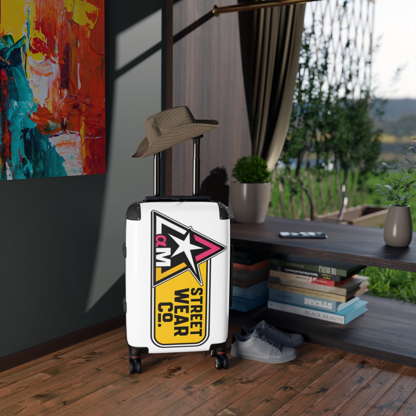 AlphaMens Streetwear Logo Carry-On Suitcase | Hard Shell Spinner Luggage | Travel Cabin Suitcase